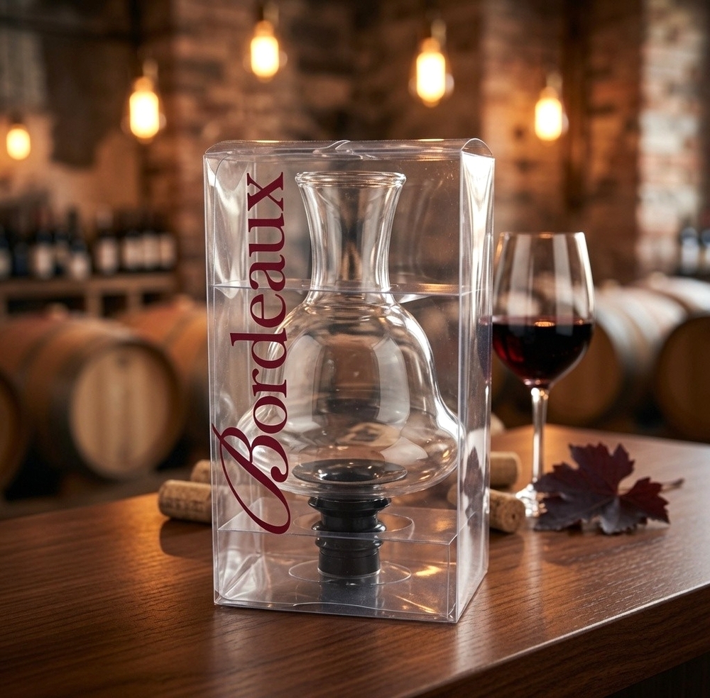 Bordeaux Wine Aerator Glass Bottle Cork Pourer Stopper Preserver Transparent NIB